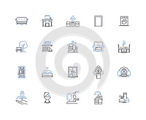 Co-habiting line icons collection. Roommates, Couple, Sharing, Living-together, Domesticity, Partnership, Housemates