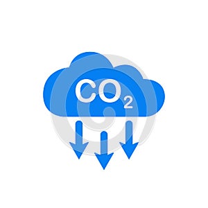CO2 Icon. Emissions Reduction of Carbon Gas. Blue Cloud of CO2 Gas. Decrease Pollution Icon. Carbon Dioxide Emissions