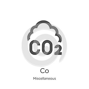 co icon vector from miscellaneous collection. Thin line co outline icon vector illustration. Outline, thin line co icon for