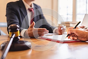 Co-investment business and lawyer or judge team signing contract agreement,