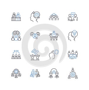 Co-laborers line icons collection. Unity, Collaboration, Partnership, Synergy, Teamwork, Support, Brotherhood vector and