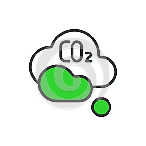 CO2, in line design, green. CO2, carbon dioxide, greenhouse gas, emission on white background vector. CO2 editable photo