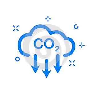 CO2 Linear icon. Emissions Reduction of Carbon Gas. Cloud of CO2 Gas. Decrease Pollution Line Icon. Carbon Dioxide photo