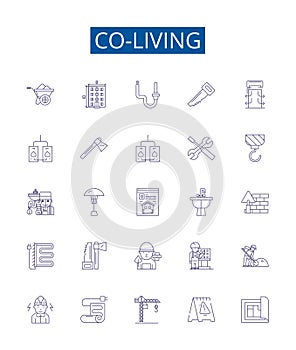 Co-living line icons signs set. Design collection of Co housing, Roomshare, Cohabit, Commune, Lodging, Cohabitation photo