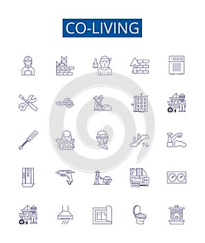 Co-living line icons signs set. Design collection of Co housing, Roomshare, Cohabit, Commune, Lodging, Cohabitation photo