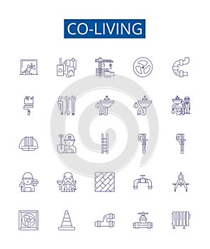 Co-living line icons signs set. Design collection of Co housing, Roomshare, Cohabit, Commune, Lodging, Cohabitation photo