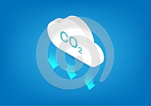 CO2 neutral. Net zero emission concept. Isometric cloud illustration.