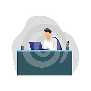 Vector Illustration Art of man working on his laptop for office work photo
