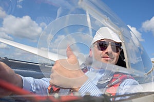co-pilot ready for take off in glider