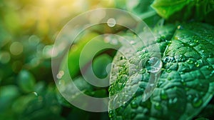CO2 reducing icon on green leaf with water droplet for decrease CO2