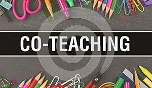 Co-teaching text written on Education background of Back to School concept. Co-teaching concept banner on Education sketch with