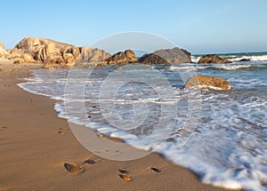 Co Thach Rock beach with wave in the sunlight morning