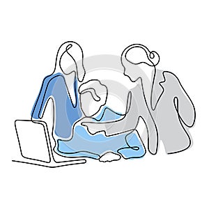 Co-workers discussing project vector illustration