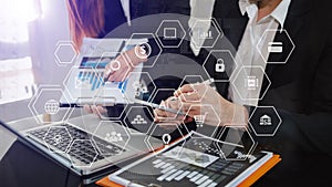 Co working process, team working.Coding software developer work with AR new design dashboard computer icons