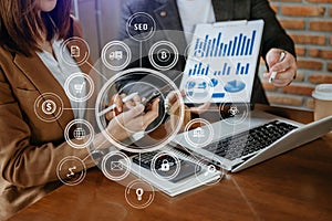 Co working process, team working.Coding software developer work with AR new design dashboard computer icons