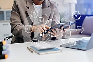 Co working process, team working.Coding software developer work with AR new design dashboard computer icons