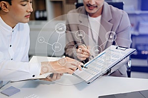 Co working process, team working.Coding software developer work with AR new design dashboard computer icons