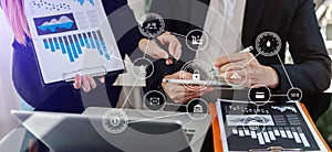 Co working process, team working.Coding software developer work with AR new design dashboard computer icons