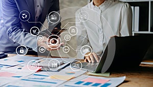 Co working process, team working.Coding software developer work with AR new design dashboard computer icons