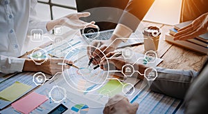 Co working process, team working.Coding software developer work with AR new design dashboard computer icons.team business concept