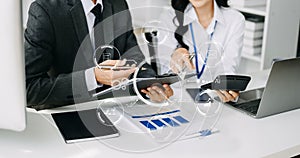 Co working process, team working.Coding software developer work with AR new design dashboard computer icons.team business concept