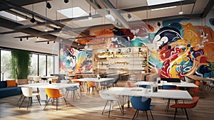 co-working space with a plain wall, providing a flexible and collaborative environment artistic backgorund wall