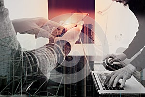 co working team meeting concept,businessman using smart phone an