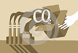 CO2 capture technology - Net zero carbon footprint. Simple drawn vector illustration