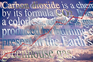 CO2 Carbon Dioxide definition - concept against a cloudy sky with rising graph