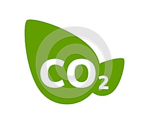CO2 carbon neutral leaf logo green icon. Vector CO2 emission flat leaf plant logo icon