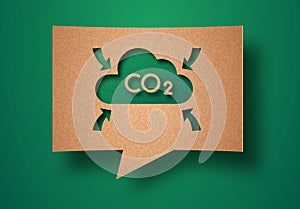 CO2 emission green papercut chat bubble concept