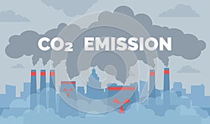 Co2 emission industrial factory pipes emit smoke polluting air ecology problem concept