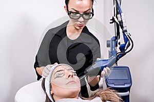 CO2 fractional ablative laser being used for skin rejuvenation skin resurfacing as a medical cosmetic procedure in a beauty