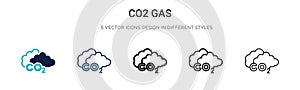 Co2 gas icon in filled, thin line, outline and stroke style. Vector illustration of two colored and black co2 gas vector icons