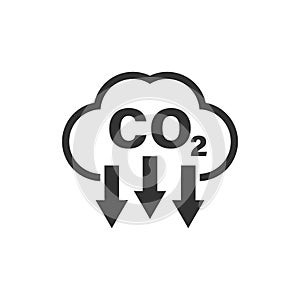 Co2 icon in flat style. Emission vector illustration on white isolated background. Gas reduction business concept