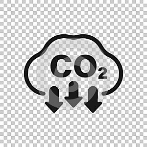Co2 icon in flat style. Emission vector illustration on white isolated background. Gas reduction business concept