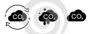 CO2 icon set in flat. Carbon dioxide emissions