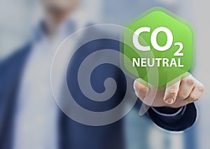 CO2 neutral commitment in business, finance and industry to reduce carbon dioxide emissions and limit global warming and climate
