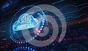 CO2 neutral zero emission decarbonize symbol digital concept 3d illustration