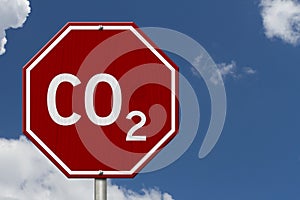 CO2 red stop sign road sign