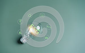 CO2 reduction icon with on lightbulb earth decrease CO2 or carbon dioxide emission, carbon footprint and carbon credit to limit