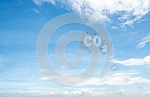 CO2 symbol on blue sky and white clouds. CO2 emissions. Greenhouse gas. Carbon dioxide gas global air climate pollution.