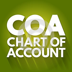 COA - Chart of Account acronym, business concept background photo