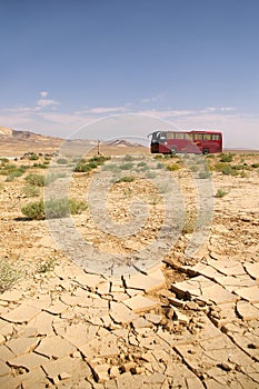 Coach bus in desert