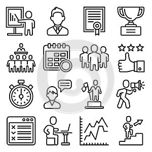 Coach and Instructor Icons Set on White Background. Line Style Vector