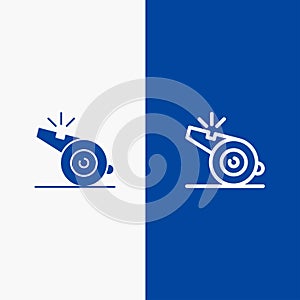 Coach, Referee, Sport, Whistle Line and Glyph Solid icon Blue banner Line and Glyph Solid icon Blue banner