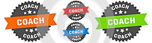 coach sign. round ribbon label set. Seal
