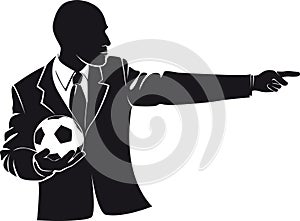 Coach with a soccer ball. Vector silhouette