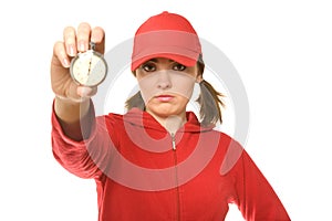 Coach with stopwatch (focus on coach)