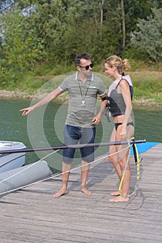 Coach on water ski lesson